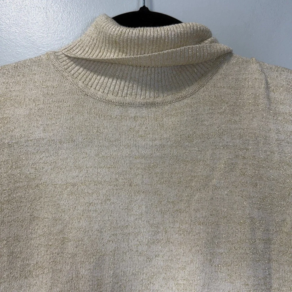 Margaret Frances Womens XL Gold Metallic Knit Sleeveless Turtleneck Sweater Vest